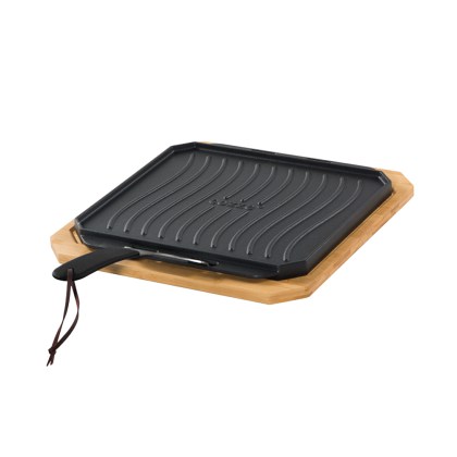 Cozze Reversible cast iron pan with bamboo tray 330 x 330 mm