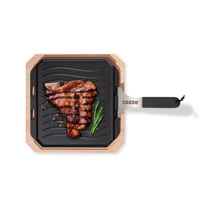 Cozze Reversible cast iron pan with bamboo tray 330 x 330 mm