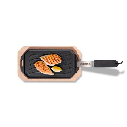 Cozze Reversible cast iron pan with wooden tray