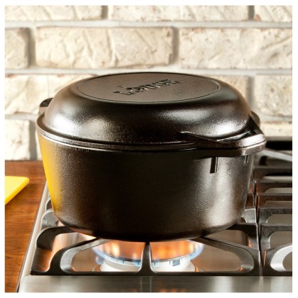 LODGE Combo Cast Iron Dutch Oven 4,73lt Lid Pan 27,18cm